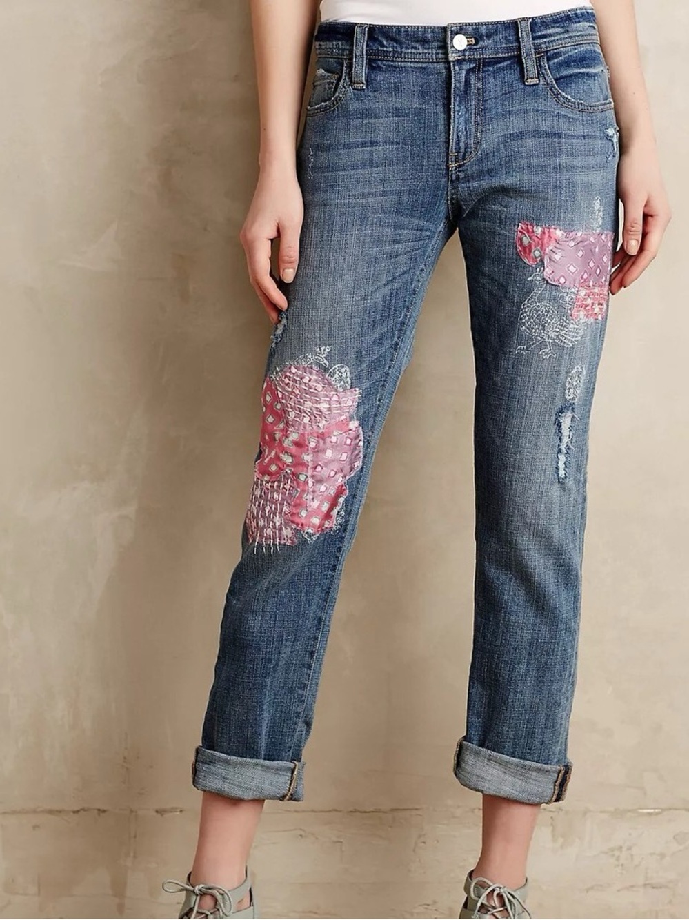 Anthropologie Pilcro Hyphen Silk-Patched Jeans 31